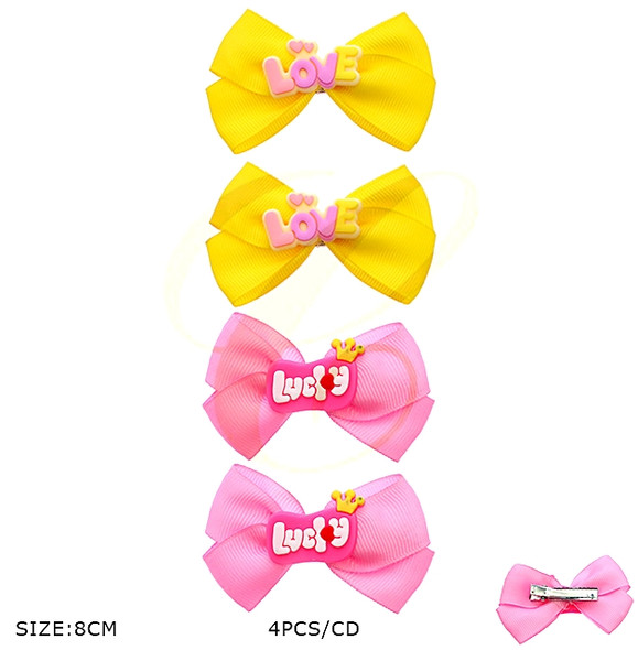 4 Pc Set 3.1" Love & Lucky Grosgrain Hair Bow Clips .68 each set