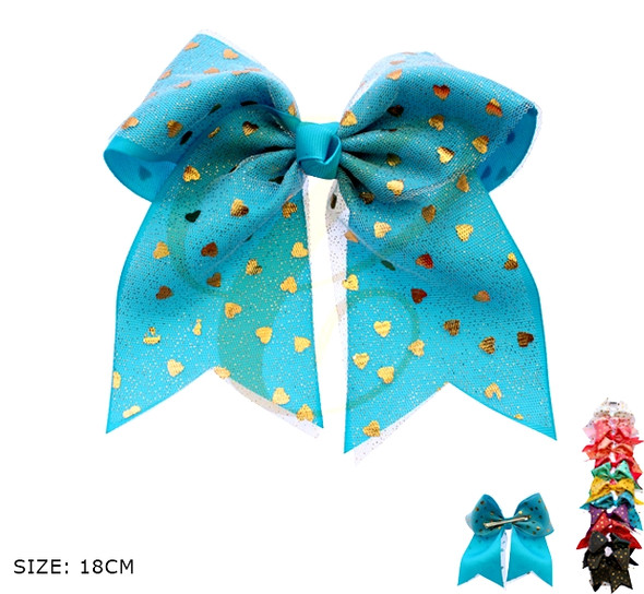 7" Sheer Heart Foil Layered Gator Clip Hair Bow .68 each