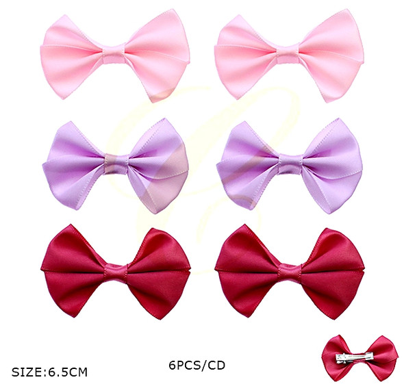 2.5" 6 Pc Set Satin Hair Bow Clip .68 each set