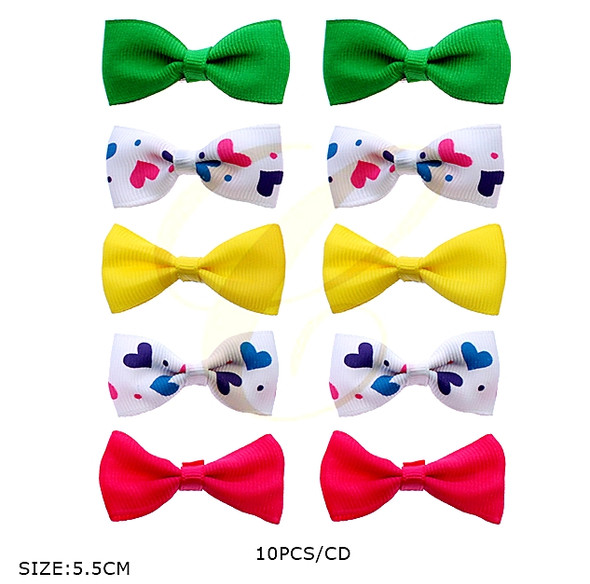 2.2" 10 Pc Set Heart Print & Solid Hair Bow Clip .68 each set