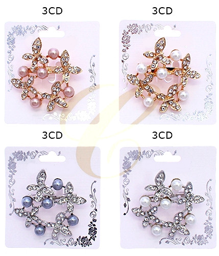 2.1" Butterfly Pearl Rhinestone Brooch Pin .68 each