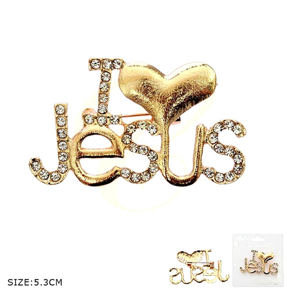 2" I ♥ Jesus Rhinestone Brooch Pin Gold & Silver .68 each