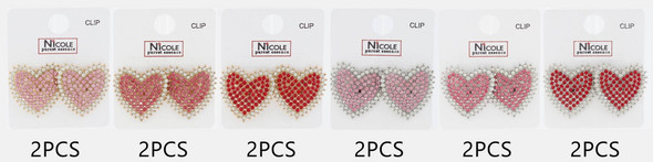 1.2" Rhinestone Heart Stud Earrings .68 each pair