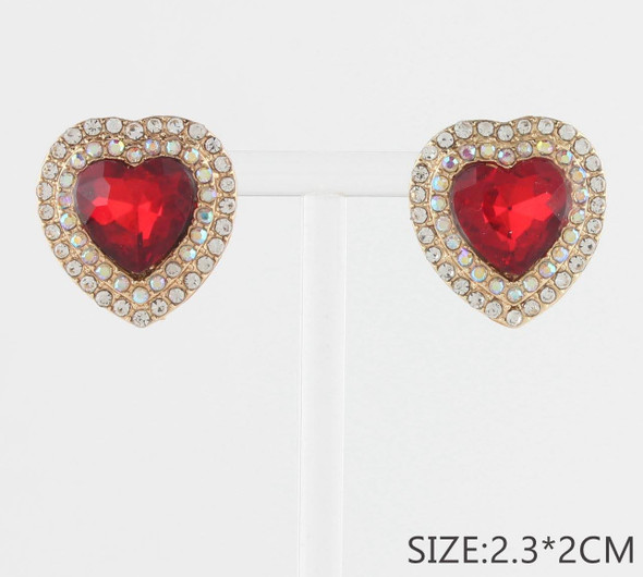 0.9" Heart Crystal Clip On Earrings .68 each pair
