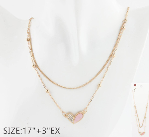 Layered Gold Heart Pendant Necklace with Rhinestone .68 each
