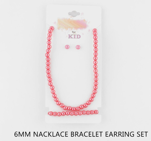 6 MM Kids Asst Color Pearl Necklace, Bracelet, Earring Set .68 each