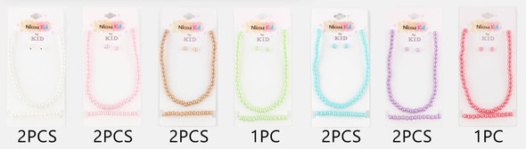 6 MM Kids Asst Color Pearl Necklace, Bracelet, Earring Set .68 each