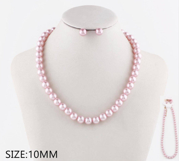 10 MM Pastel Color Pearl Necklace & Earring Jewelry Set .68 each set