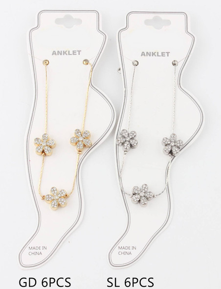 Rhinestone Flower Charm Anklet Gold & Silver .68 each