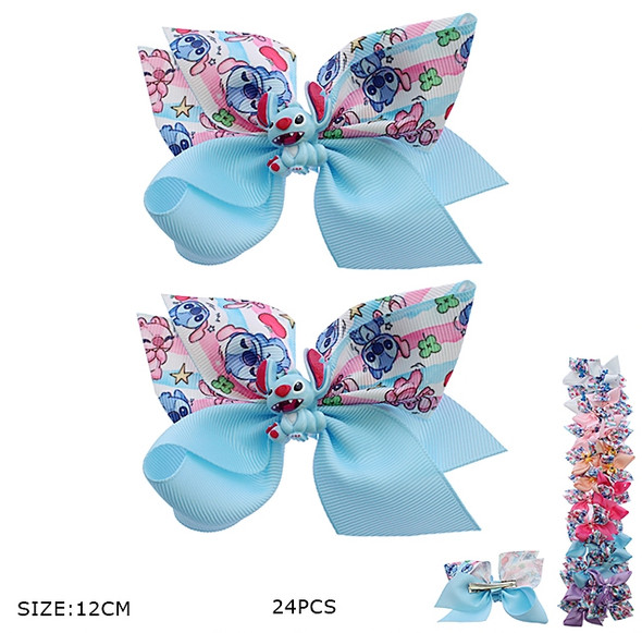 4.7" Novelty Print Gator Clip Hair Bow 24 pcs pk (1251) .34 each