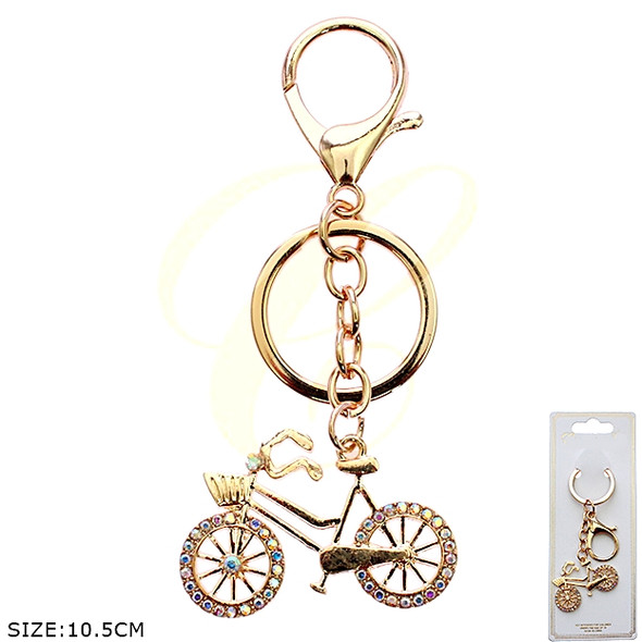 4.1" Rhinestone Bicycle Charm Keychain with Lobster Clasp .68 each