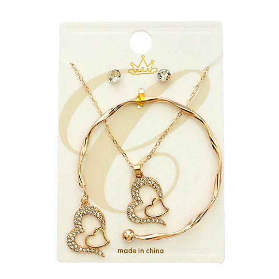 3 Pc Gold & Silver Heart Jewelry Set – Necklace, Bracelet & Earrings (861) .72 each set