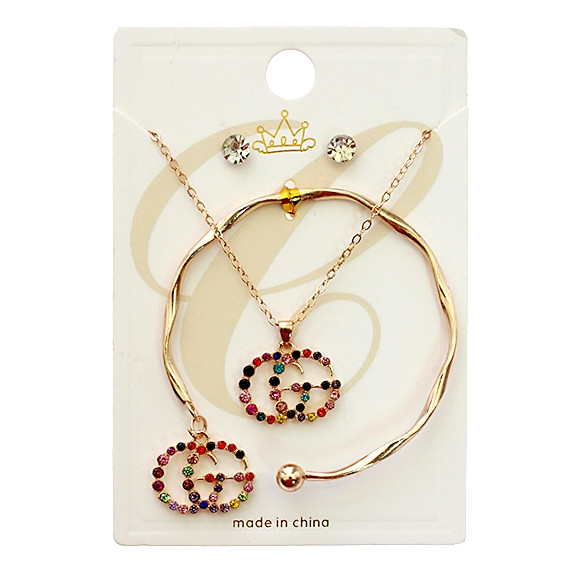 3 Pc Gold & Silver Hi Fashion Jewelry Set – Necklace, Bracelet & Earrings (866) .72 each set