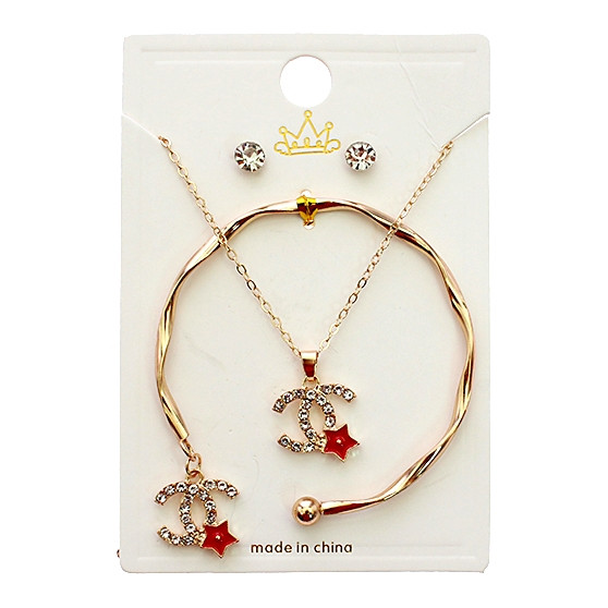 3 Pc Gold & Silver Hi Fashion Jewelry Set – Necklace, Bracelet & Earrings (867) .72 each set