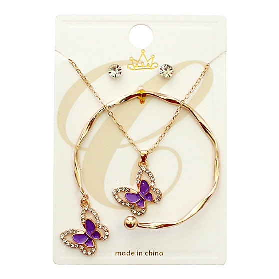 3 Pc Gold & Silver Butterfly Jewelry Set – Necklace, Bracelet & Earrings (868) .72 each set