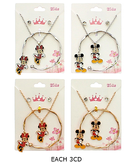 3 Pc Gold & Silver Kids Novelty Jewelry Set – Necklace, Bracelet & Earrings (873) .72 each set