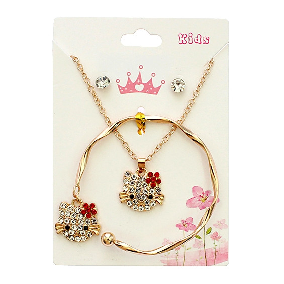 3 Pc Gold & Silver Kids Novelty Jewelry Set – Necklace, Bracelet & Earrings (875) .72 each set