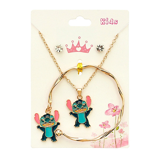 3 Pc Gold & Silver Kids Novelty Jewelry Set – Necklace, Bracelet & Earrings (877) .72 each set