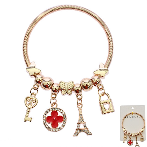 Spring Style Gold & Silver Charm Bracelet with Quatrefoil Charm .68 each