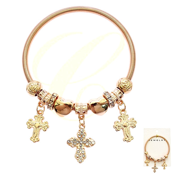 Spring Style Gold & Silver Charm Bracelet with Cross Charms .68 each