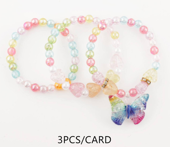 Kids 3 Pc Set Pastel Beaded Butterfly Charm Bracelet .68 each set