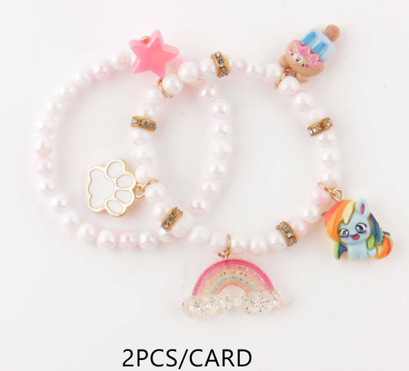 Kids 2 Pc Set Pearl Beaded Mix Charm Bracelet .68 each