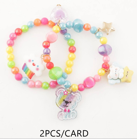 Kids 2 Pc Set Rainbow Beaded Bear Charm Bracelet .68 each set
