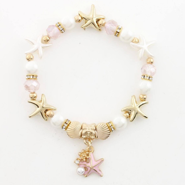 Pearl Starfish Beaded Bracelet with Enamel Charm .68 each