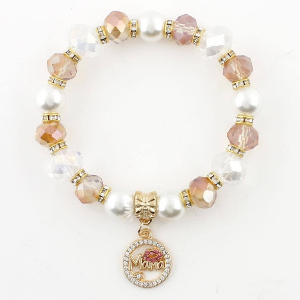 Pearl Beaded Bracelet with Rhinestone MAMA Charm .68 each