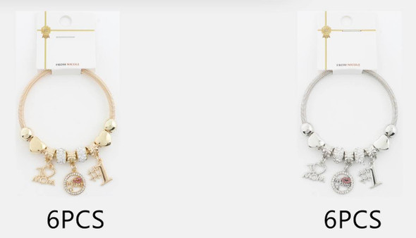 Spring Style Gold & Silver Charm Bracelet with Rhinestone MAMA Pendant .68 each