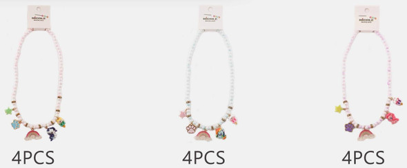 Kids Pastel Charm Beaded Necklace with Rainbow & Cute Icons .68 each