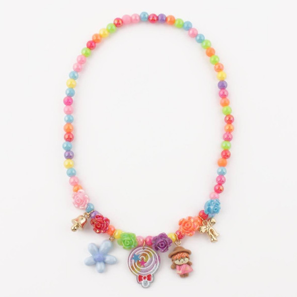 Kids Rainbow Beaded Necklace with Flower, Lollipop & Girl Charms .68 each