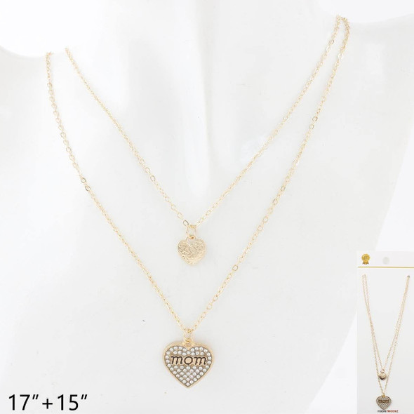 Gold & Silver Double-Layer Mom Heart Pendant Necklace .68 each