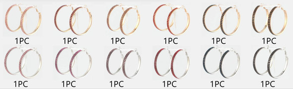 2" Gold & Silver Asst Color Rhinestone Hoop Earrings .68 each pair