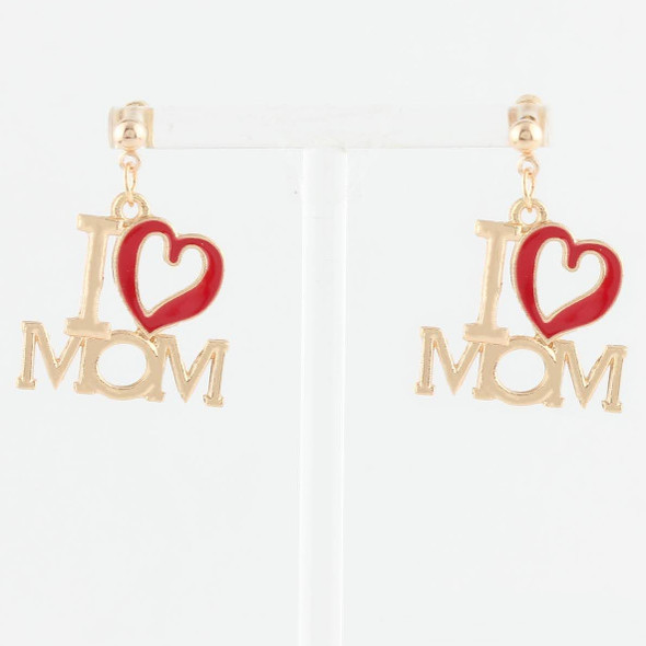 1.2" I LOVE MOM Heart Drop Earrings .68 each pair