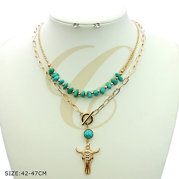 Turquoise Beaded Longhorn Layered Necklace Set .68 each set