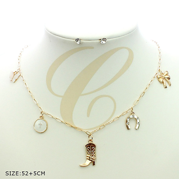 Western Charm Necklace Set with Cowboy Boot, Horseshoe & Cross Accents .68 each set