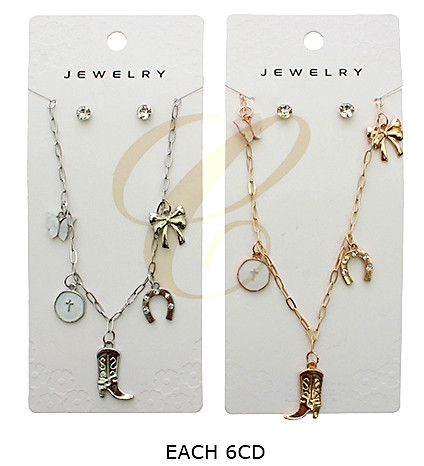 Western Charm Necklace Set with Cowboy Boot, Horseshoe & Cross Accents .68 each set