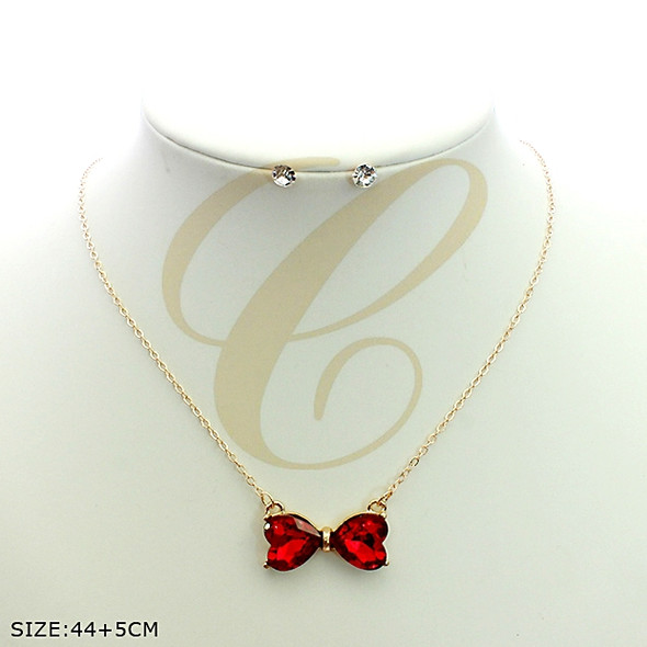 Crystal Bow Pendant Necklace Set .68 each set