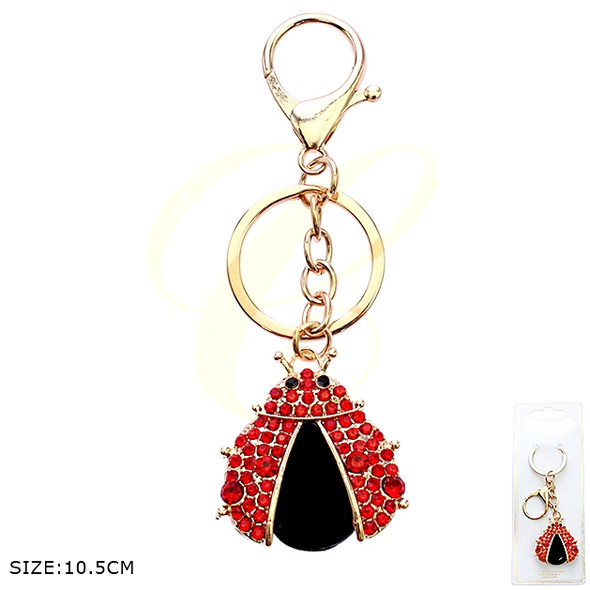 4.1" Rhinestone Ladybug Charm Keychain with Lobster Clasp .68 each