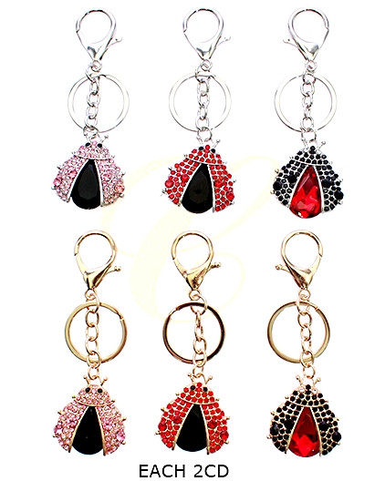4.1" Rhinestone Ladybug Charm Keychain with Lobster Clasp .68 each