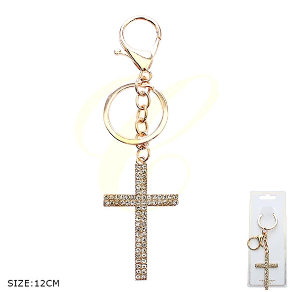 4.7" Rhinestone Cross Charm Keychain with Lobster Clasp .68 each