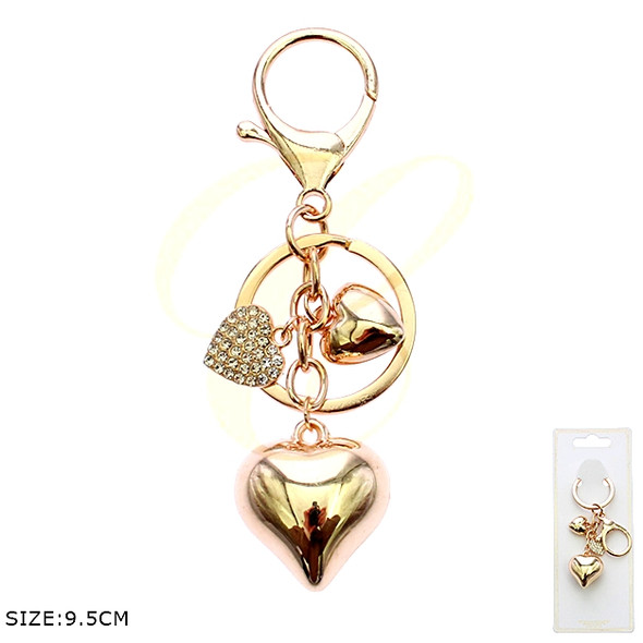 3.7" Triple Heart Charm Keychain with Lobster Clasp .68 each