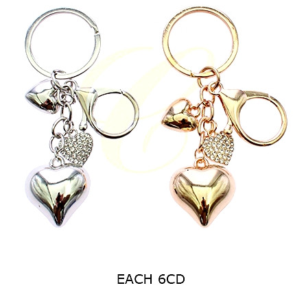 3.7" Triple Heart Charm Keychain with Lobster Clasp .68 each