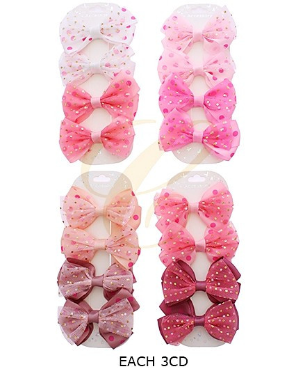 3.1" 4 Pc Set Pink Tone Glitter Polka Dot Hair Bows .68 each set