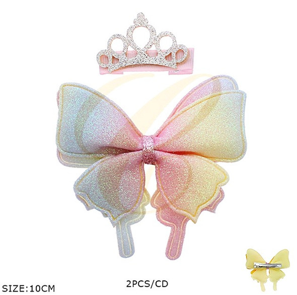 2 Pc Set Crown & Glitter Butterfly Gator Clip Bow .68 each set