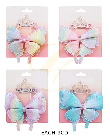 2 Pc Set Crown & Glitter Butterfly Gator Clip Bow .68 each set