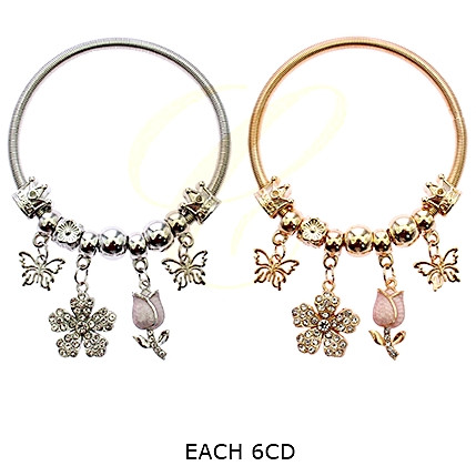 Spring Style Gold & Silver Butterfly & Floral Charm Bracelet .68 each