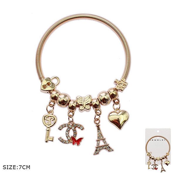 Spring Style Gold & Silver Heart & Key Charm Bracelet .68 each