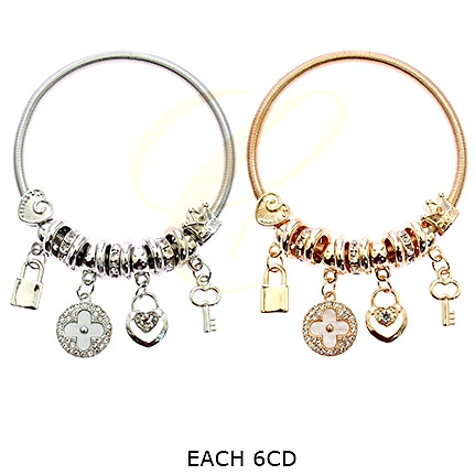 Spring Style Gold & Silver Heart & Lock Charm Bracelet .68 each